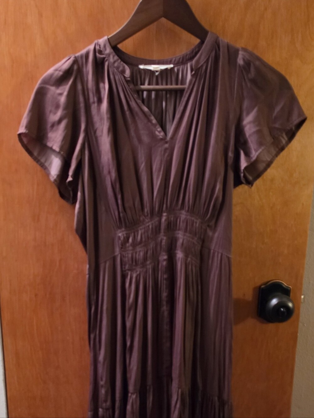 Small Petite- Women's Chocolate Brown V-Neck Maxi Dress